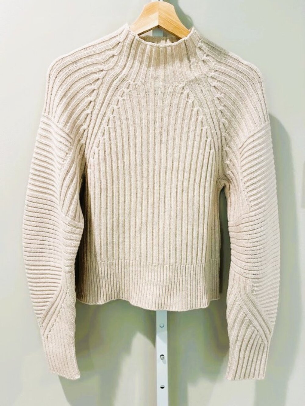 Rag & Bone Cream Ribbed 100% Wool Mock Neck Sweater Chunky Knit Pullover Small